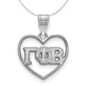 Sterling Silver Gamma Phi Beta Heart Greek Necklace - 20 Inch